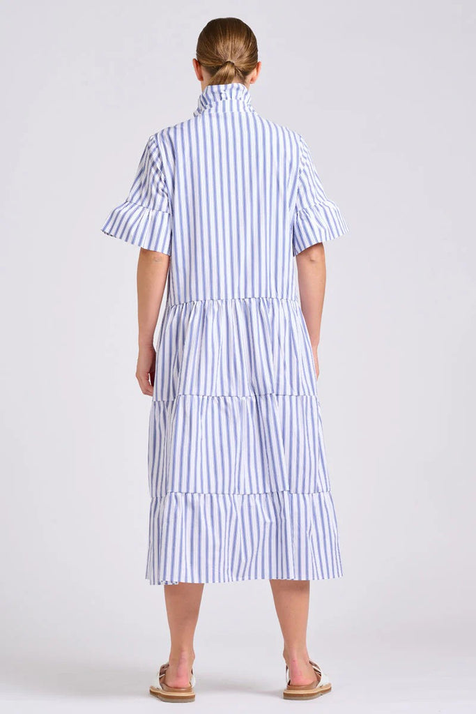 SHIRTY THE MOLLY OVERSIZED SHIRTDRESS - WHITE WITH AZURE TICKING [SZ:L]
