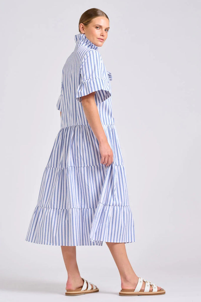 SHIRTY THE MOLLY OVERSIZED SHIRTDRESS - WHITE WITH AZURE TICKING [SZ:L]