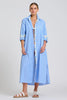 SHIRTY THE LUNA OVERSIZED LONG LINE SHIRT DRESS - BLUE STRIPE FLORAL TRIM [SZ:L/XL]