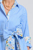 SHIRTY THE LUNA OVERSIZED LONG LINE SHIRT DRESS - BLUE STRIPE FLORAL TRIM [SZ:L/XL]