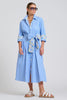SHIRTY THE LUNA OVERSIZED LONG LINE SHIRT DRESS - BLUE STRIPE FLORAL TRIM [SZ:L/XL]
