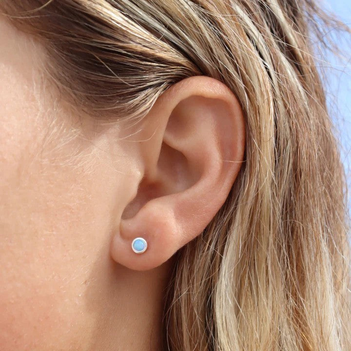 MIKI JEWELLERY OPAL STUDS - SILVER & BLUE