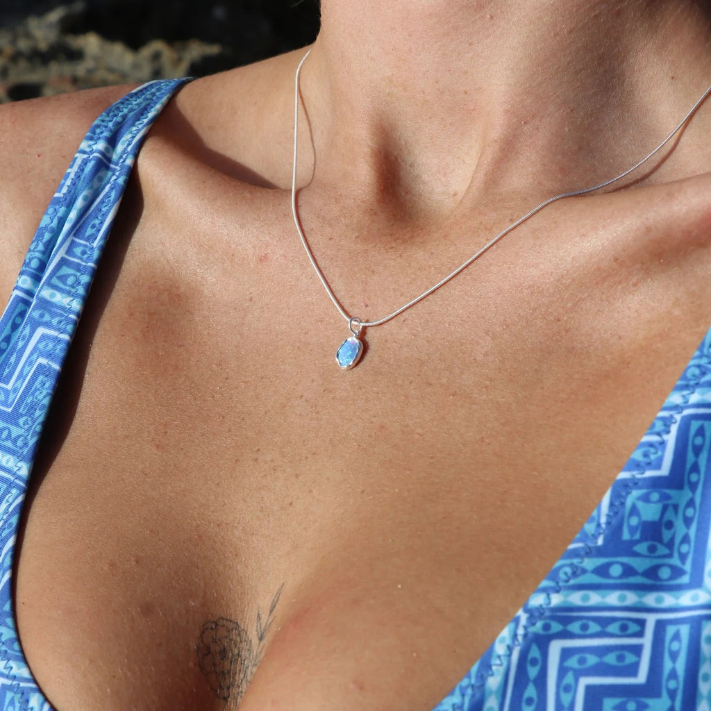 MIKI JEWELLERY ARIEL BLUE OPAL & SILVER BALL CHAIN NECKLACE