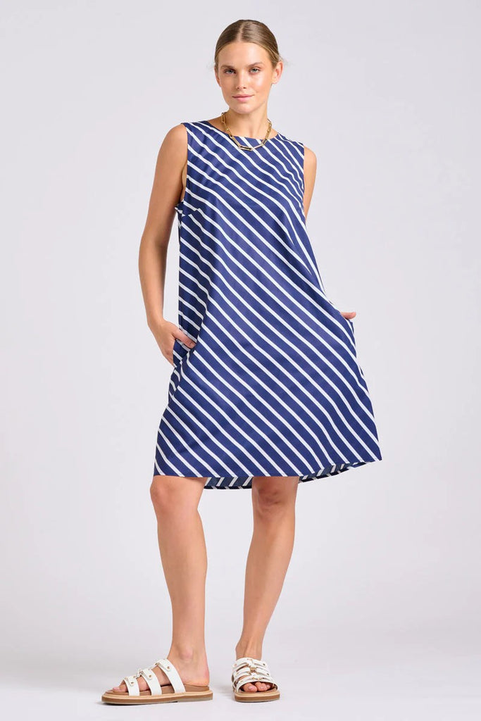 SHIRTY THE SARA SHIFT DRESS - NAVY WITH WHITE STRIPE [SZ:L]
