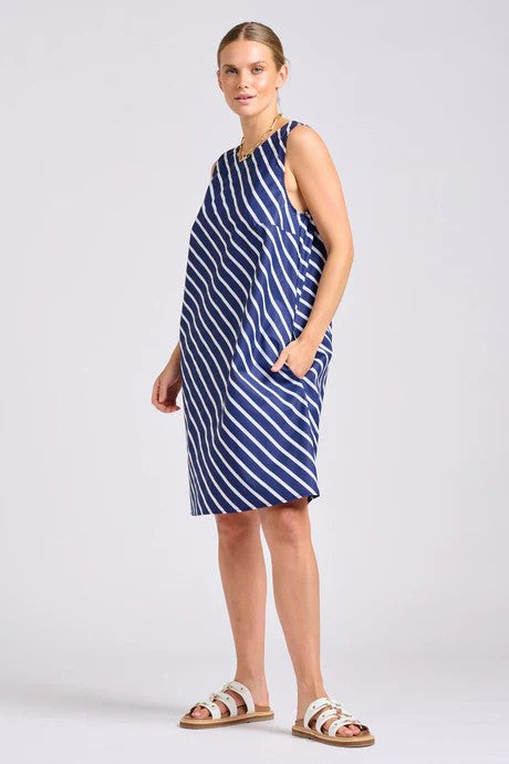 SHIRTY THE SARA SHIFT DRESS - NAVY WITH WHITE STRIPE [SZ:L]
