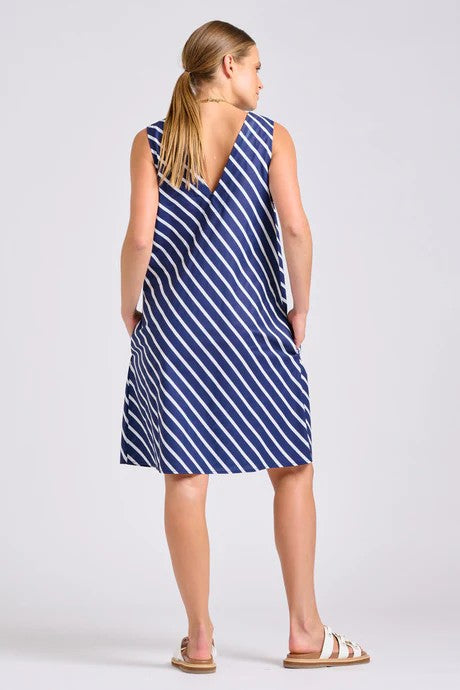 SHIRTY THE SARA SHIFT DRESS - NAVY WITH WHITE STRIPE [SZ:L]