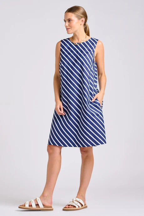 SHIRTY THE SARA SHIFT DRESS - NAVY WITH WHITE STRIPE [SZ:L]
