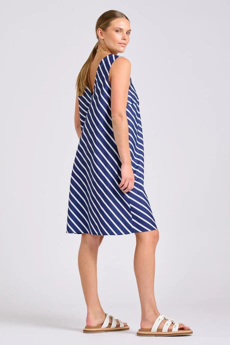 SHIRTY THE SARA SHIFT DRESS - NAVY WITH WHITE STRIPE [SZ:L]