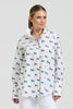 SHIRTY THE ELODIE GIRLFRIEND RELAXED SHIRT - WHITE WITH NAVY PONY PRANCE [SZ:L]