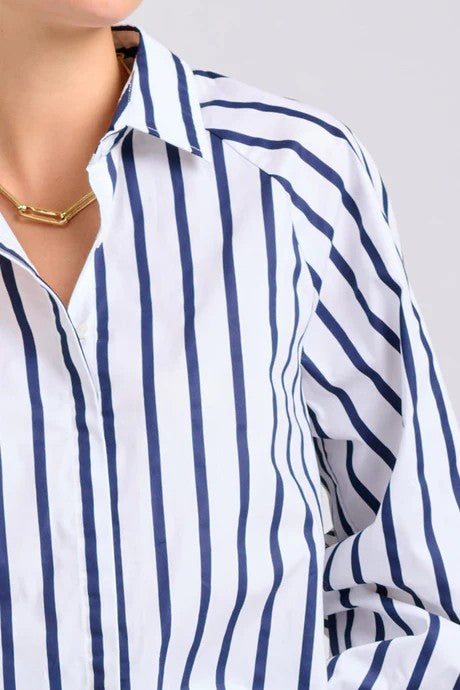 SHIRTY THE GIGI RELAXED SHIRT - WHITE WITH NAVY STRIPE [SZ:L]