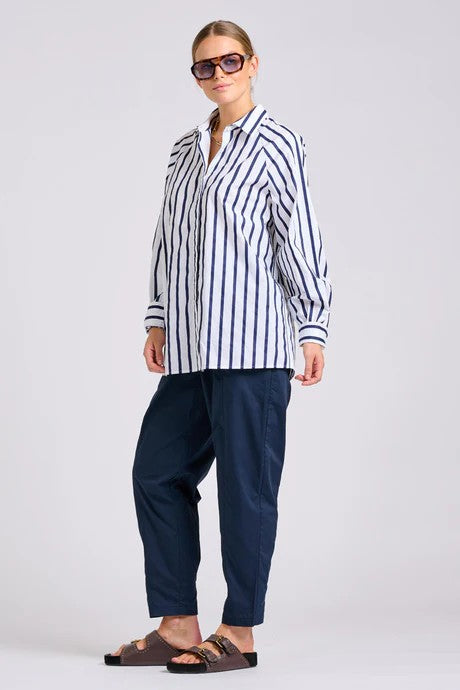 SHIRTY THE GIGI RELAXED SHIRT - WHITE WITH NAVY STRIPE [SZ:L]