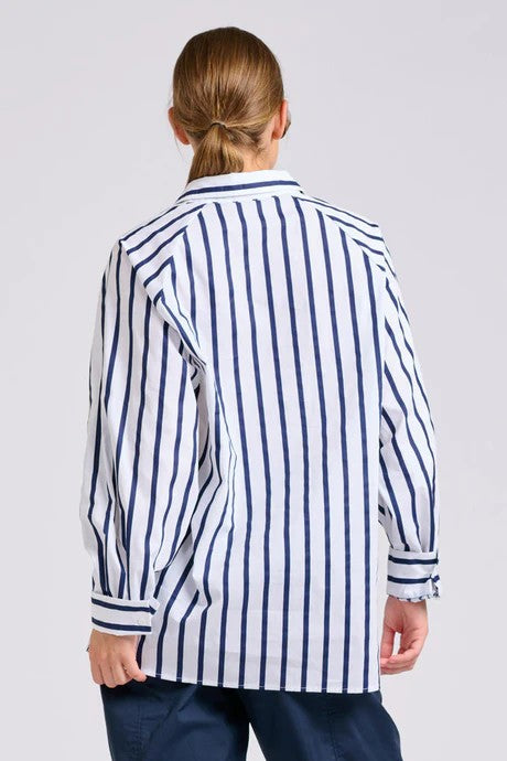 SHIRTY THE GIGI RELAXED SHIRT - WHITE WITH NAVY STRIPE [SZ:L]