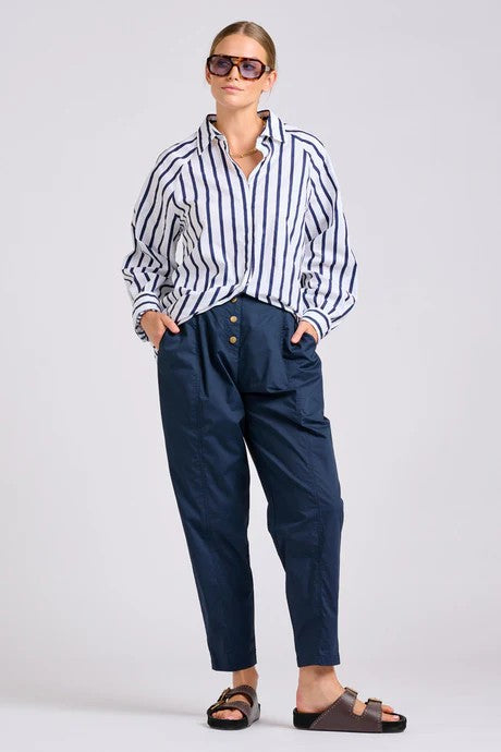SHIRTY THE GIGI RELAXED SHIRT - WHITE WITH NAVY STRIPE [SZ:L]