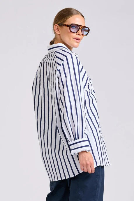 SHIRTY THE GIGI RELAXED SHIRT - WHITE WITH NAVY STRIPE [SZ:L]