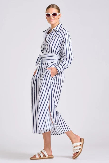 SHIRTY THE GIGI RELAXED DRESS - WHITE WITH NAVY STRIPE [SZ:L/XL]