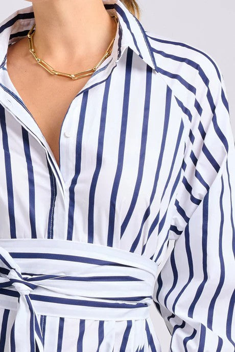 SHIRTY THE GIGI RELAXED DRESS - WHITE WITH NAVY STRIPE [SZ:L/XL]