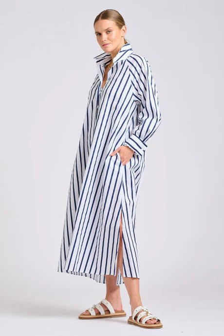 SHIRTY THE GIGI RELAXED DRESS - WHITE WITH NAVY STRIPE [SZ:L/XL]