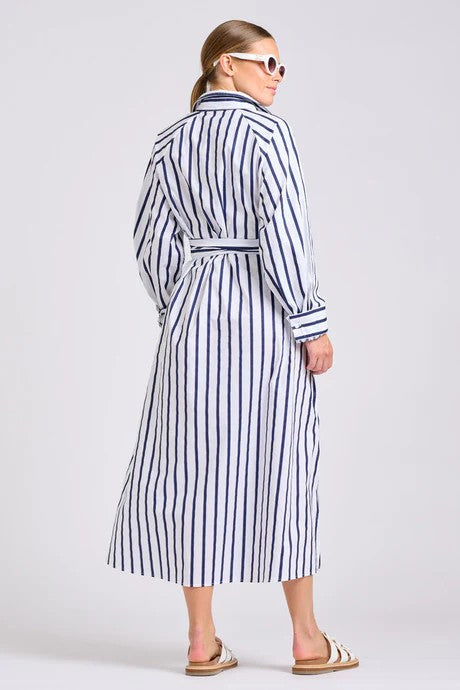 SHIRTY THE GIGI RELAXED DRESS - WHITE WITH NAVY STRIPE [SZ:L/XL]