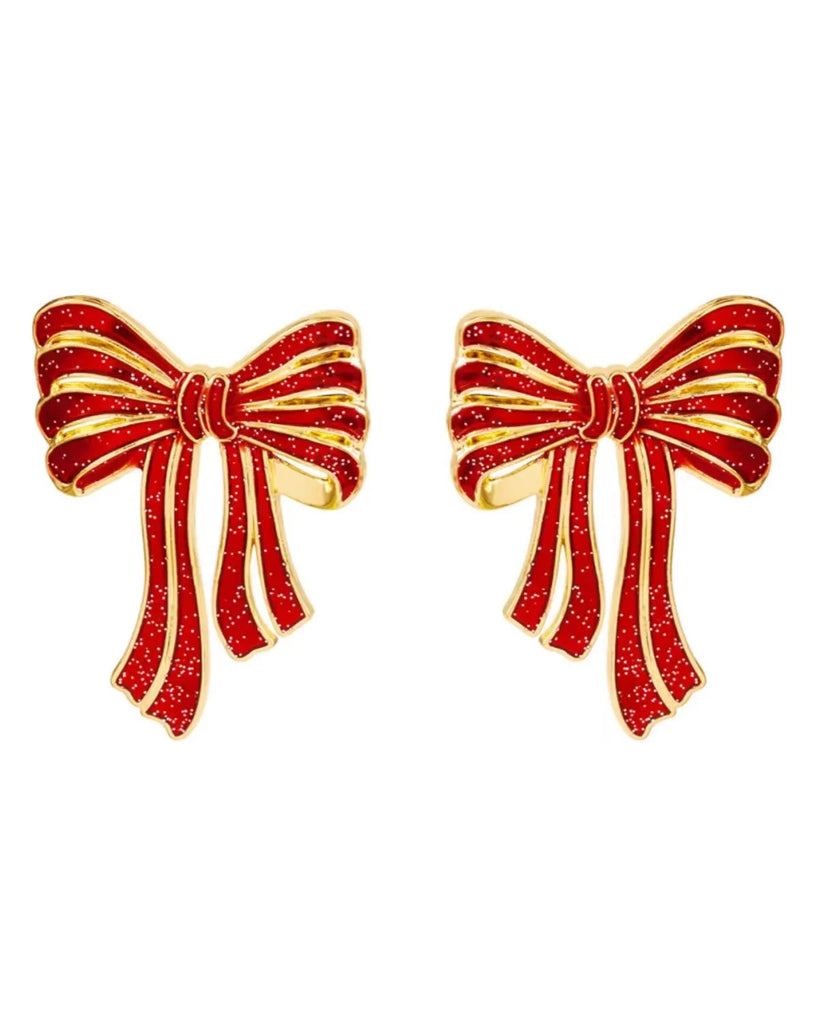 GREENWOOD DESIGNS BOW CHRISTMAS EARRINGS IN RED & GOLD