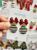 GREENWOOD DESIGNS BAUBLE & BOW CHRISTMAS EARRINGS IN RED, GREEN & GOLD