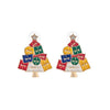 GREENWOOD DESIGNS PRESENT TREE CHRISTMAS EARRINGS IN RED, YELLOW, GREEN & BLUE
