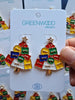 GREENWOOD DESIGNS PRESENT TREE CHRISTMAS EARRINGS IN RED, YELLOW, GREEN & BLUE