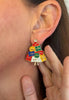 GREENWOOD DESIGNS PRESENT TREE CHRISTMAS EARRINGS IN RED, YELLOW, GREEN & BLUE