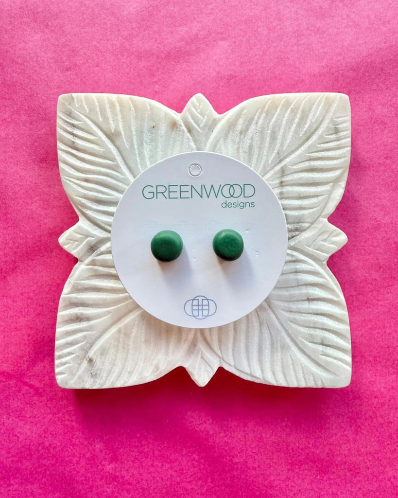 GREENWOOD DESIGNS HANDMADE ROUND EARRINGS - OLIVE GREEN