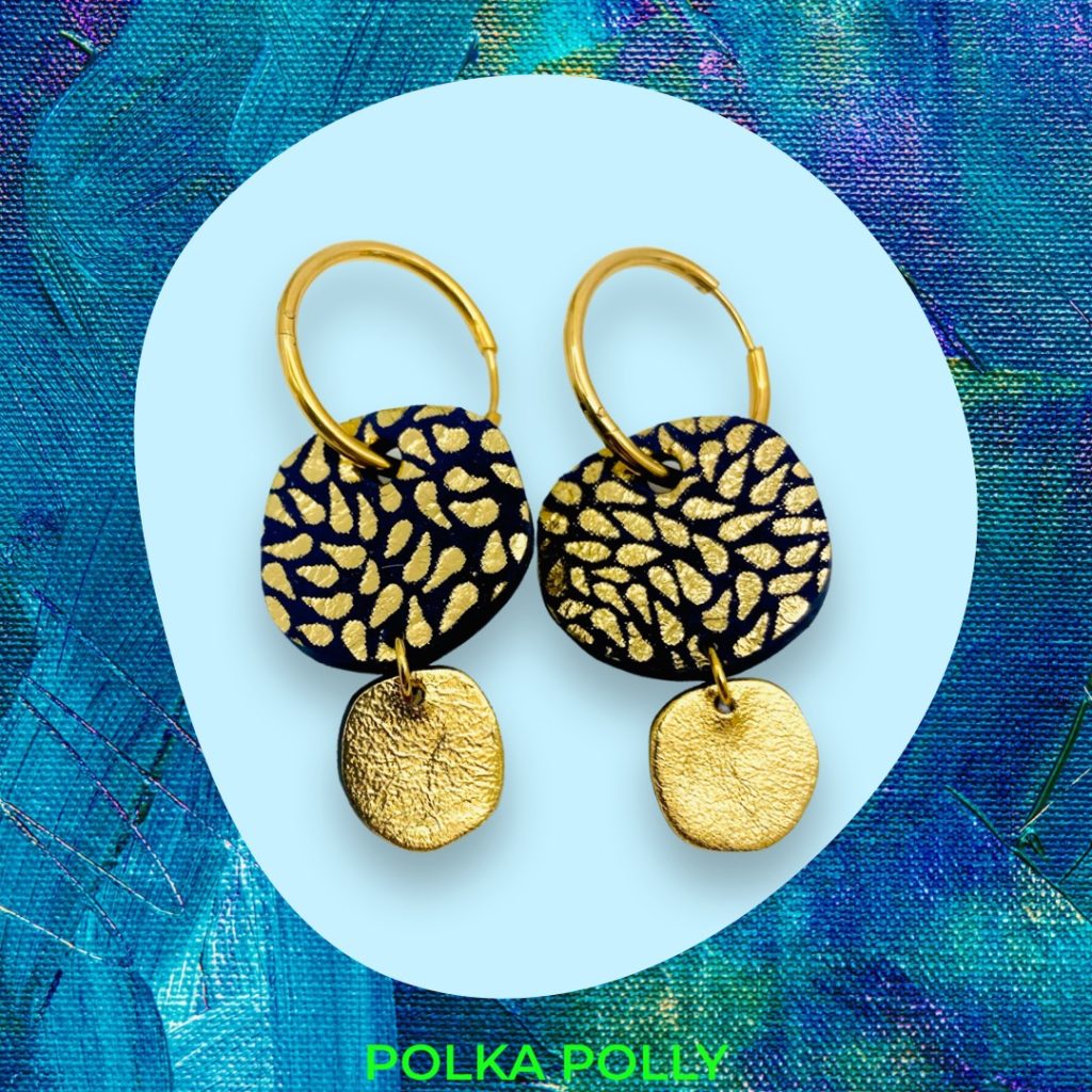 POLKA POLLY - LUNA HOOPS NAVY GOLD TEARS
