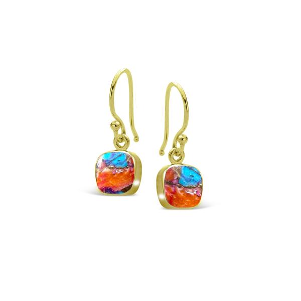 STONES & SILVER YELLOW GOLD SPINY OYSTER SQUARE DROPS - ORANGE