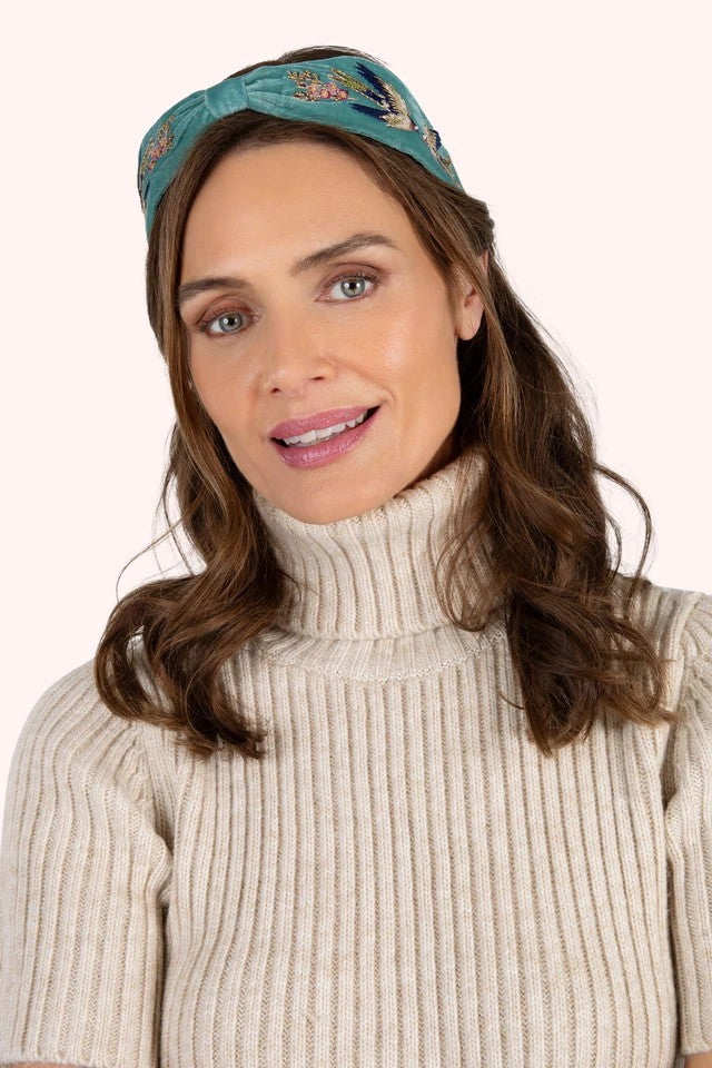 POWDER EMBROIDERED VELVET HEADBAND - SWOOPING SWALLOWS