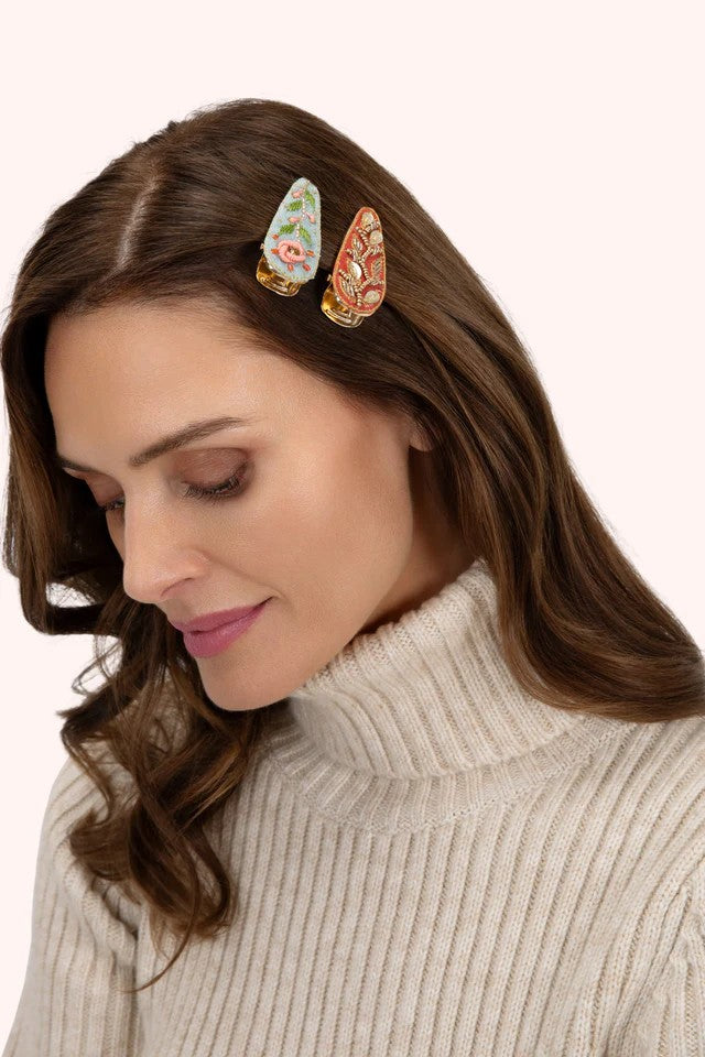 POWDER HAIR CLIPS - ICE FLOWERS & TANGERINE LEAVES