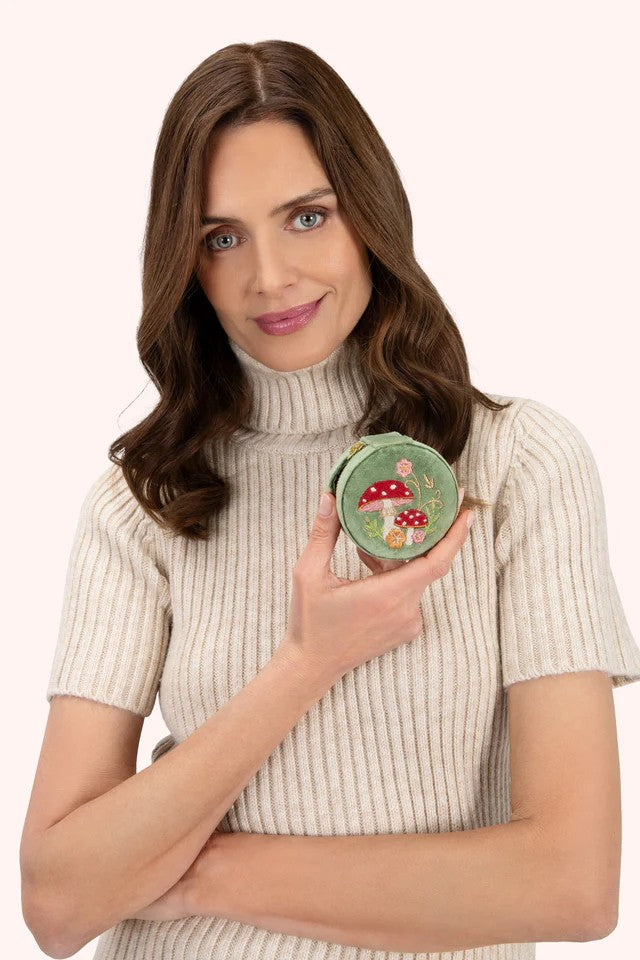 POWDER ROUND VELVET JEWELLERY BOX - TOADSTOOLS