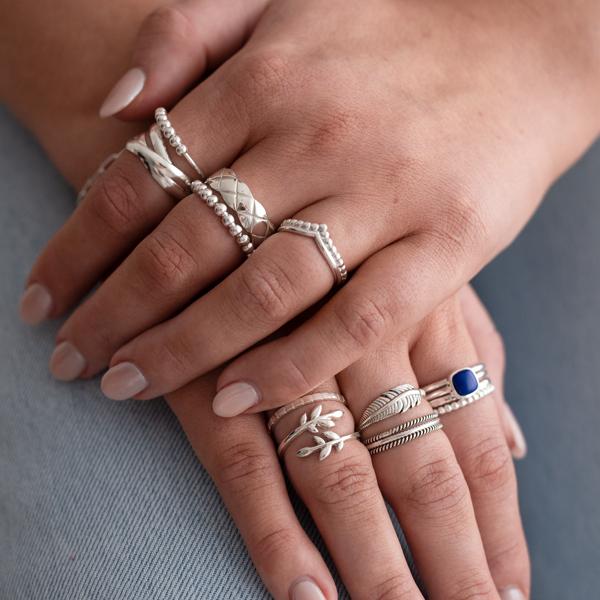 STONES & SILVER OLIVE LEAF OPEN RING [SZ:8]