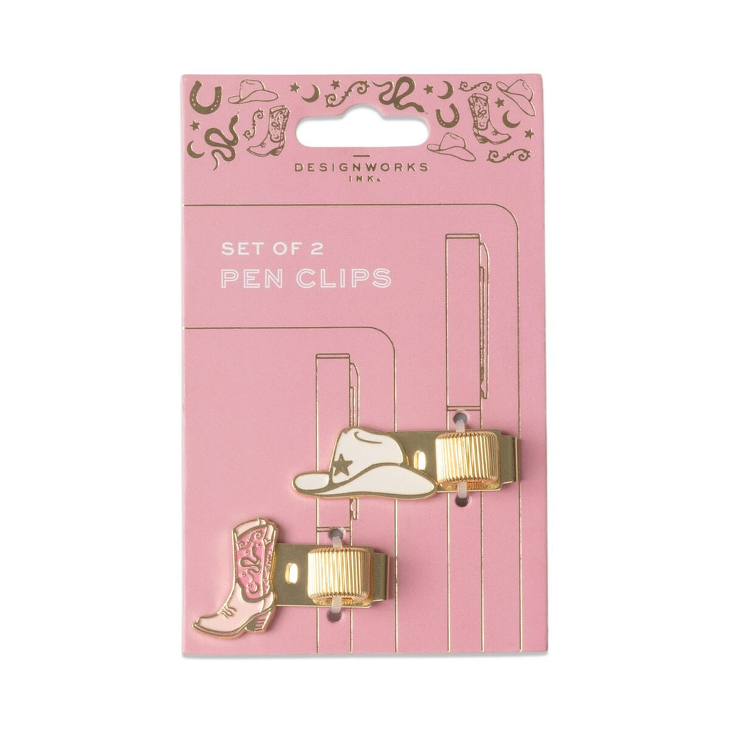DESIGNWORKS INK SET OF 2 PEN CLIPS - COWGIRL HAT & BOOTS