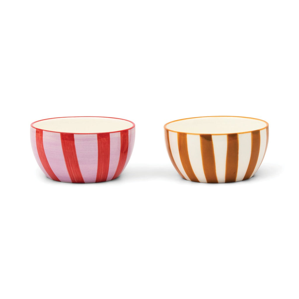 HERE'S HOW THE BELLA SET OF 2 DIPPING BOWLS - LILAC, RUST & OCHRE