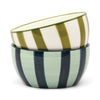 HERE'S HOW THE BELLA SET OF 2 DIPPING BOWLS - GREEN & BLUE STRIPE