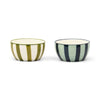 HERE'S HOW THE BELLA SET OF 2 DIPPING BOWLS - GREEN & BLUE STRIPE