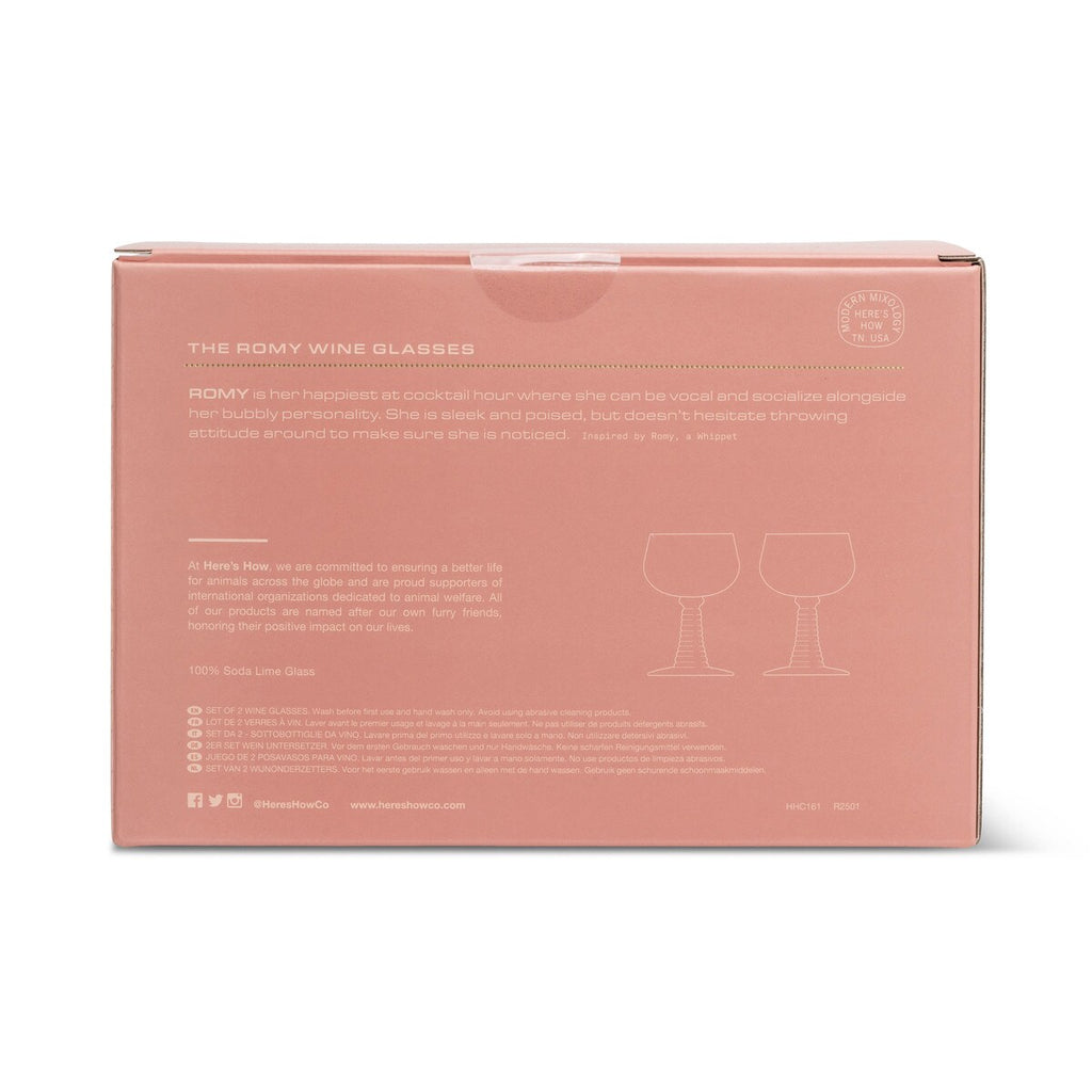 HERE'S HOW THE ROMY SET OF 2 WINE GLASSES - BLUSH
