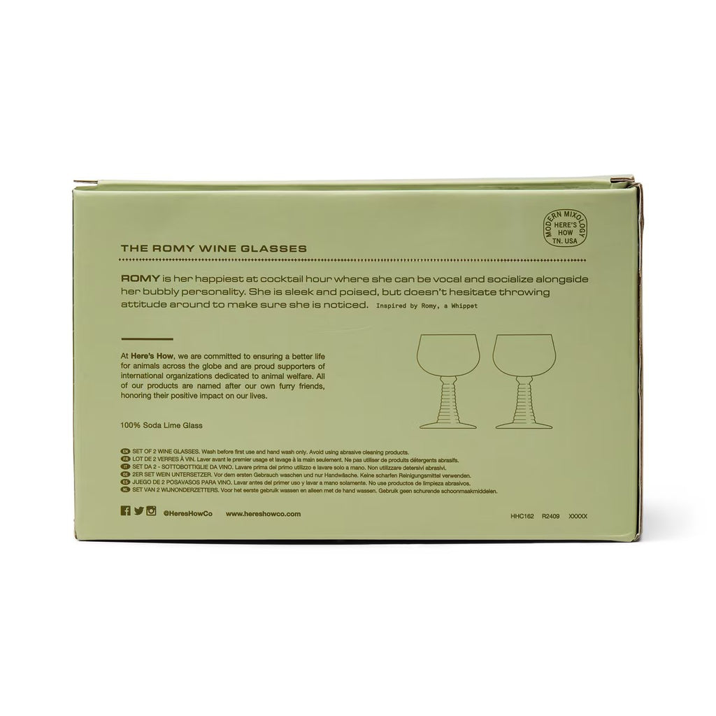 HERE'S HOW THE ROMY SET OF 2 WINE GLASSES - OLIVE