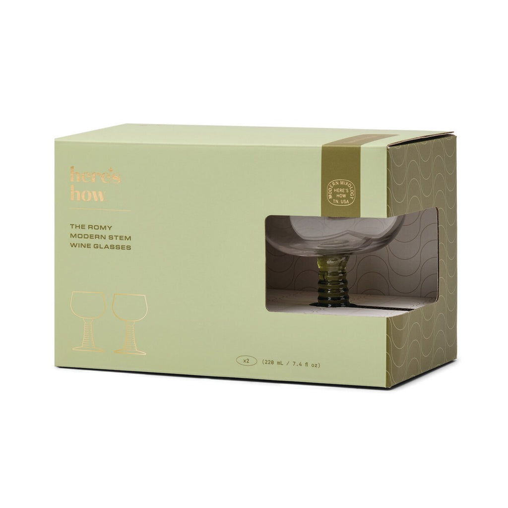 HERE'S HOW THE ROMY SET OF 2 WINE GLASSES - OLIVE
