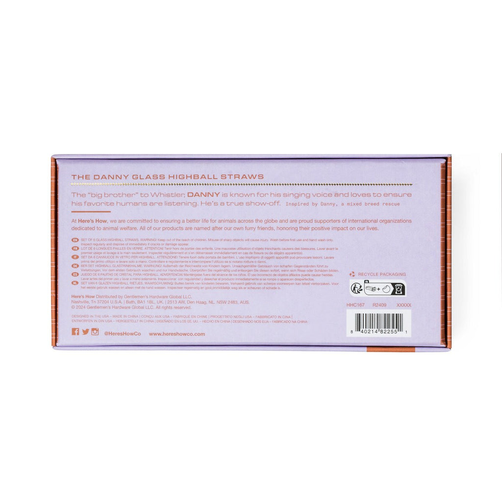 HERE'S HOW THE DANNY SET OF 6 GLASS HIGHBALL STRAWS