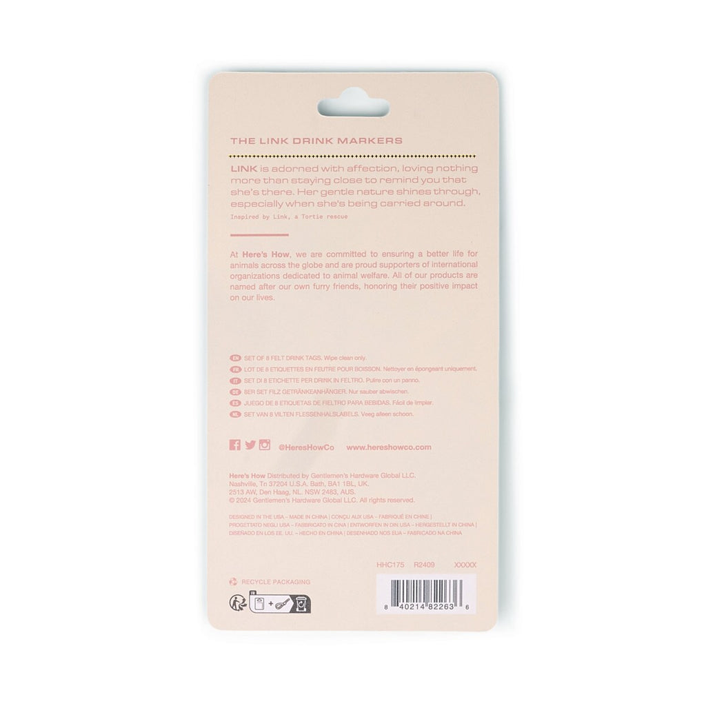 HERE'S HOW THE LINK SET OF 8 FELT DRINK TAGS - BOLD