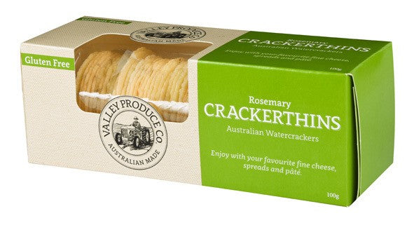VALLEY PRODUCE CO. CRACKERTHINS GLUTEN FREE ROSEMARY 100G
