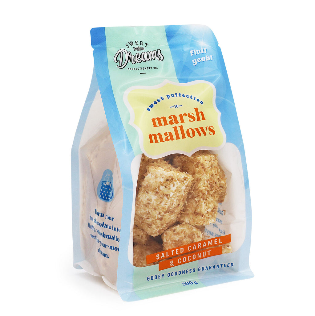 SWEET DREAMS CONFECTIONERY CO. MARSHMALLOW POUCH - SALTED CARAMEL & COCONUT 200g