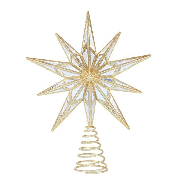 HOLLY & IVY 9 POINT MIRRORED TREE TOPPER STAR - GOLD