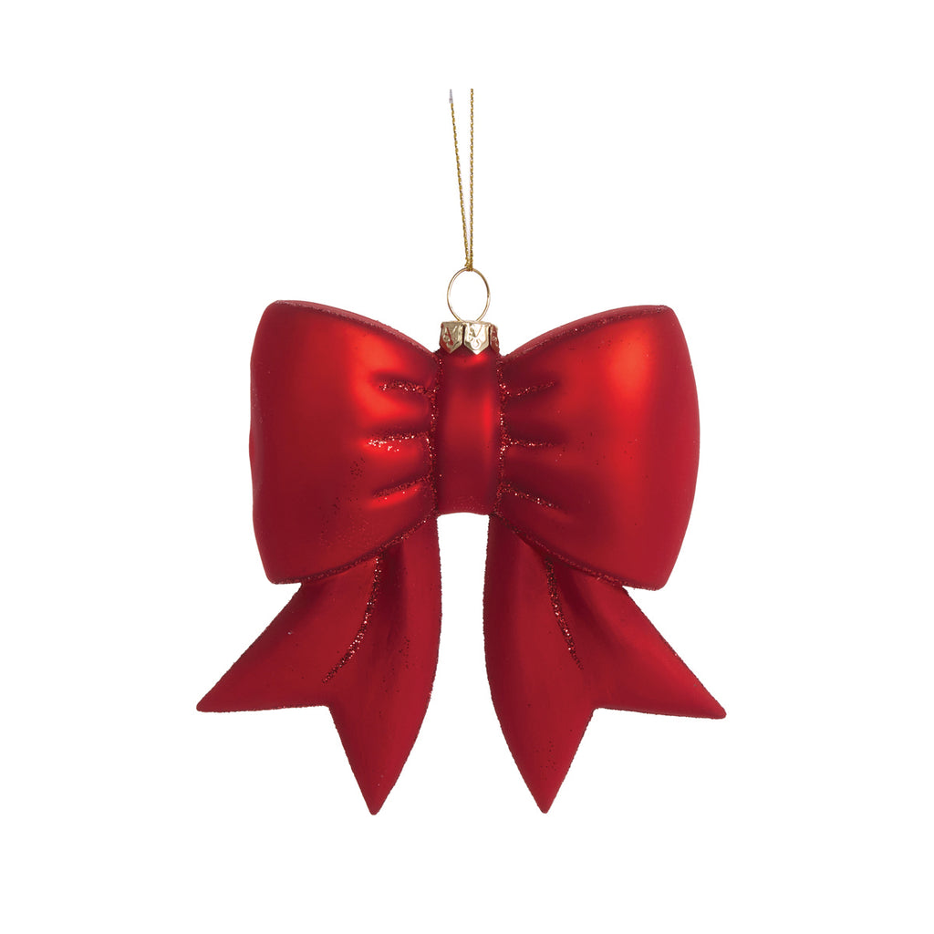 HOLLY & IVY GLASS RED BOW HANGING