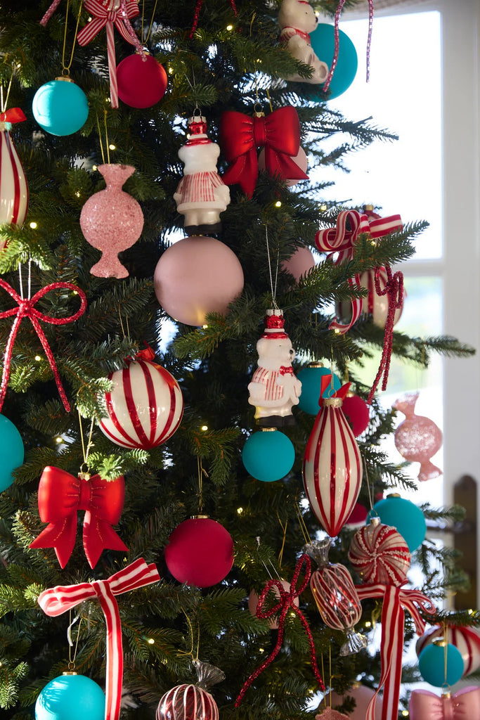 HOLLY & IVY GLASS RED BOW HANGING