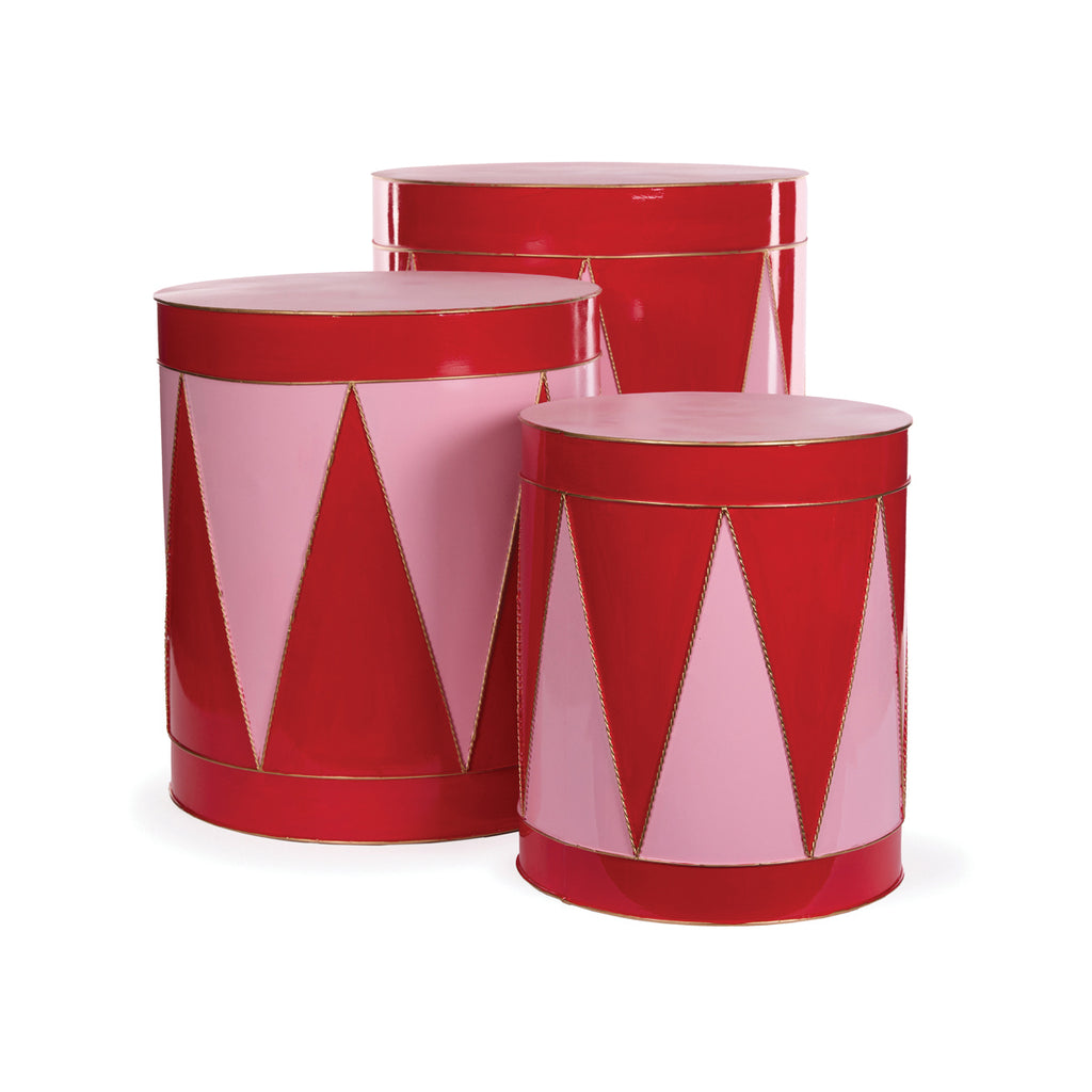 HOLLY & IVY RED & PINK HARLEQUIN DRUMS SET OF 3