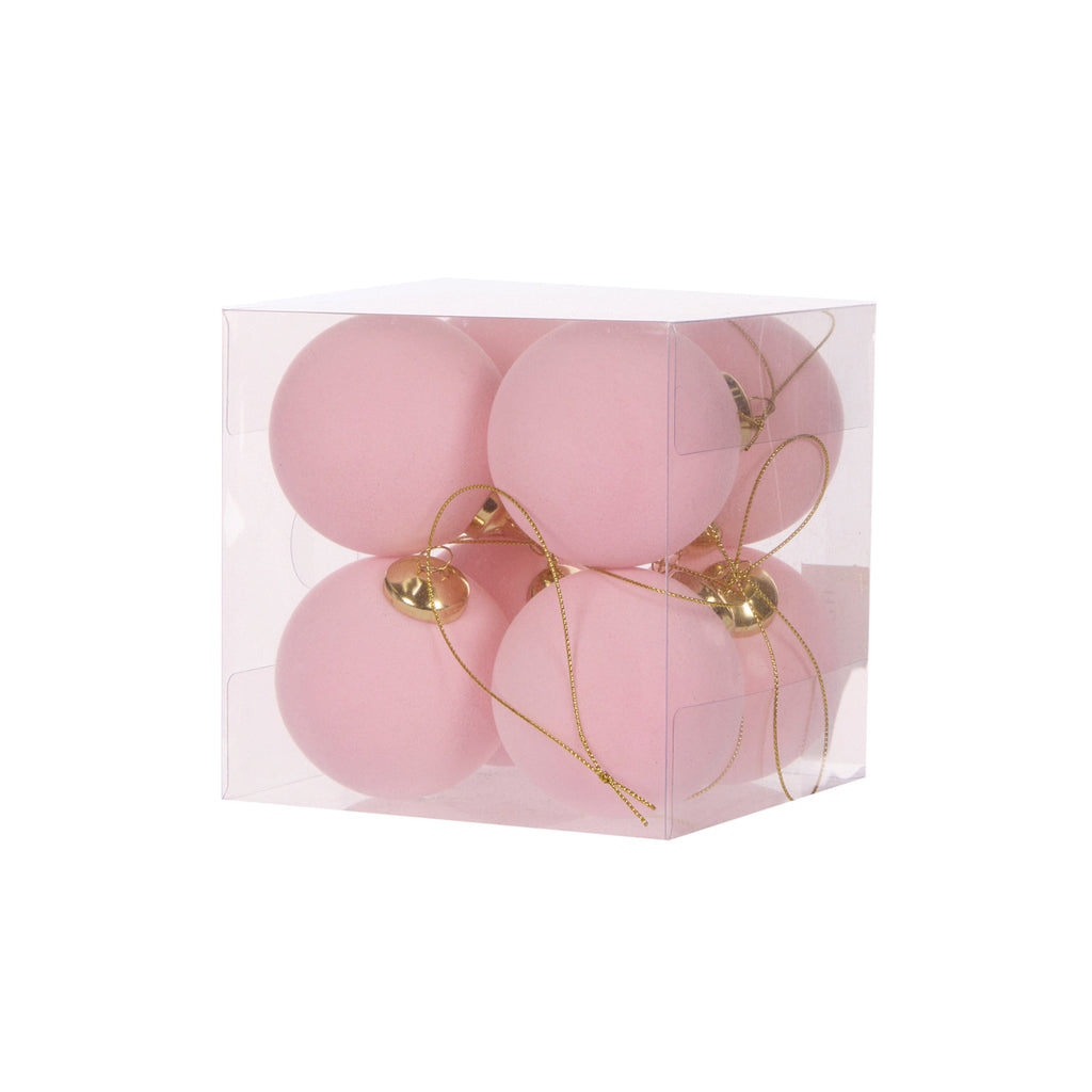 HOLLY & IVY 8pk LIGHT PINK FLOCKED BAUBLES